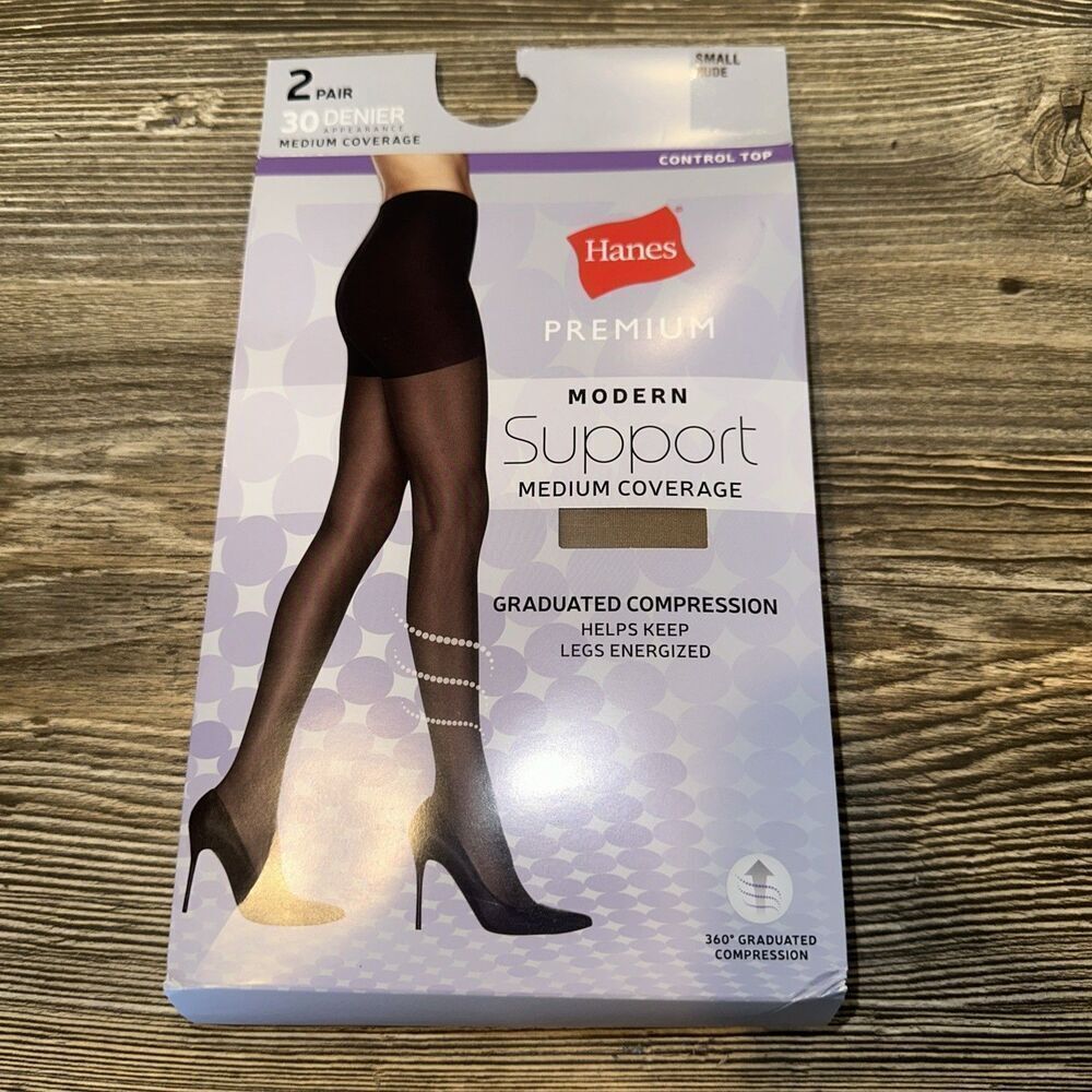 Hanes 2pk Graduated Sheer Compression Control Top Tights - Nude - Small. P
